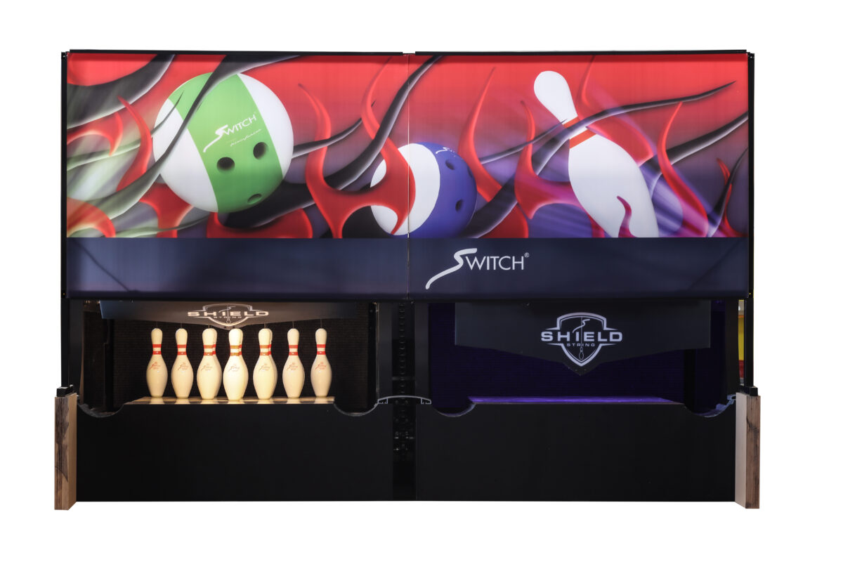 Switch Shield string pinsetter shows pins and bowling masking decor